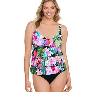 Shape Solver By Penbrooke Women's Lush Life Triple Tier Tankini Top NWOT 20W